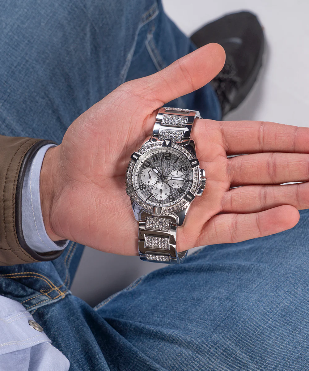 GUESS Mens Silver Tone Multi-function Watch