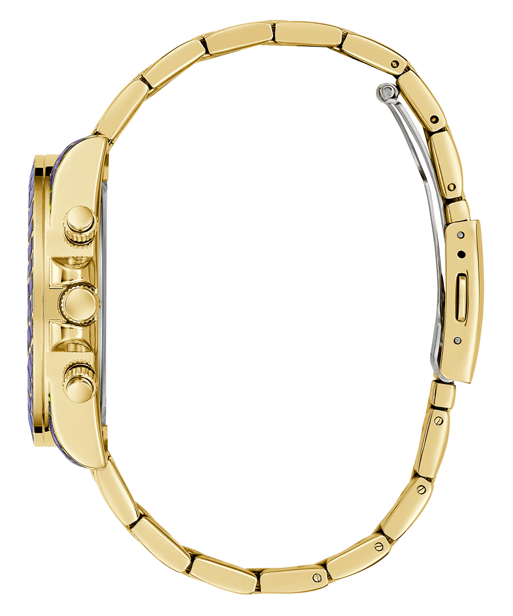 GUESS Ladies Blue Purple Gold Tone Multi-function Watch