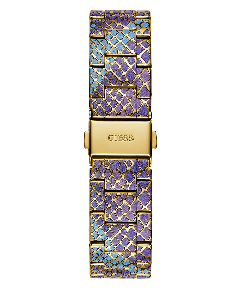 GUESS Ladies Blue Purple Gold Tone Multi-function Watch