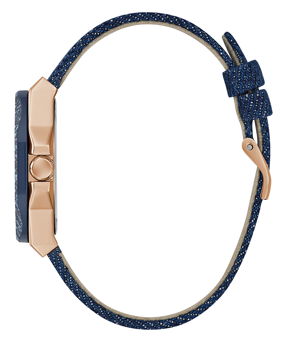 GUESS Ladies Blue Rose Gold Tone Multi-function Watch