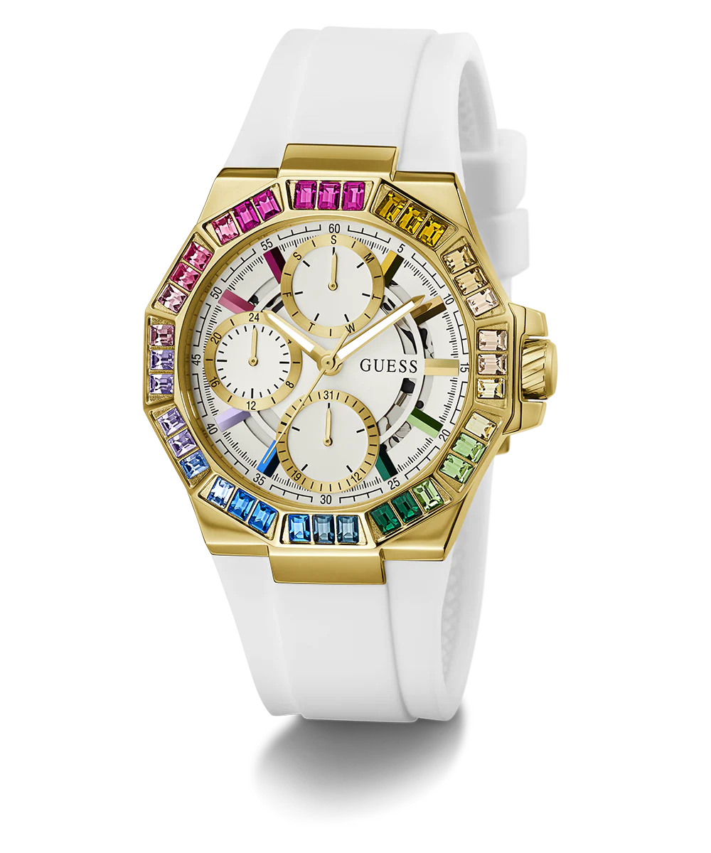 GUESS Ladies White Gold Tone Multi-function Watch