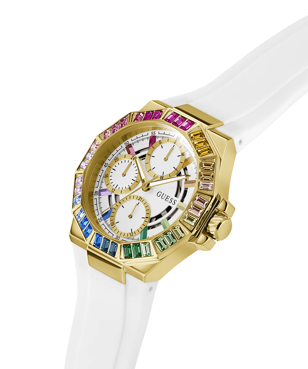 GUESS Ladies White Gold Tone Multi-function Watch
