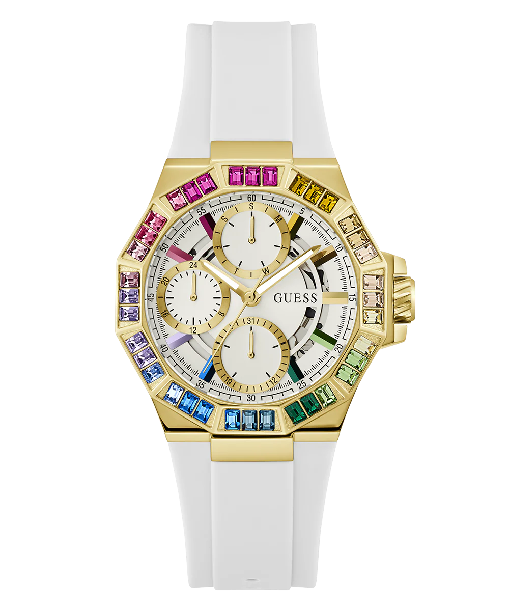 GUESS Ladies White Gold Tone Multi-function Watch