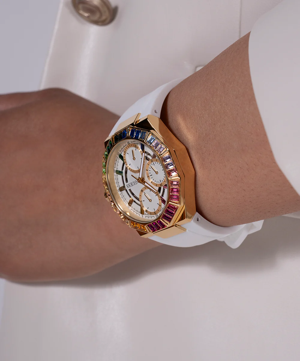GUESS Ladies White Gold Tone Multi-function Watch