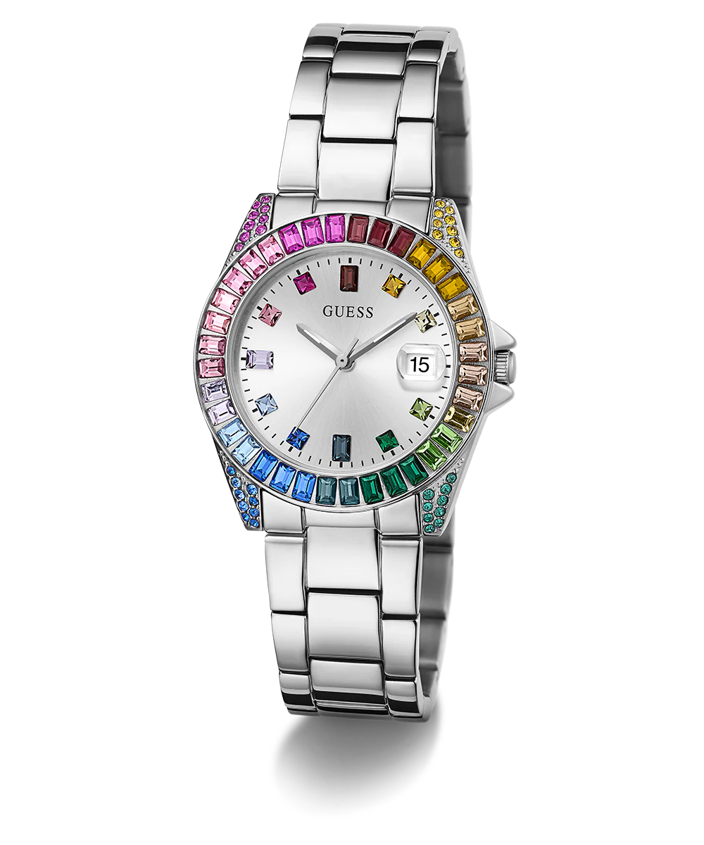 GUESS Ladies Silver Tone Day/Date Watch