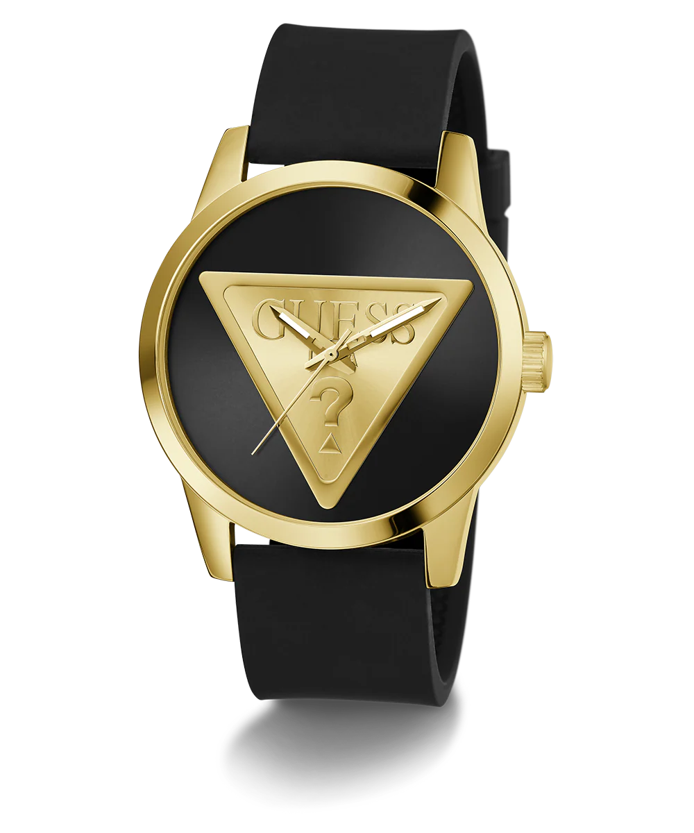 GUESS Mens Black Gold Tone Analog Watch