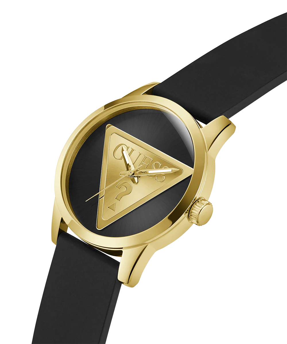 GUESS Mens Black Gold Tone Analog Watch