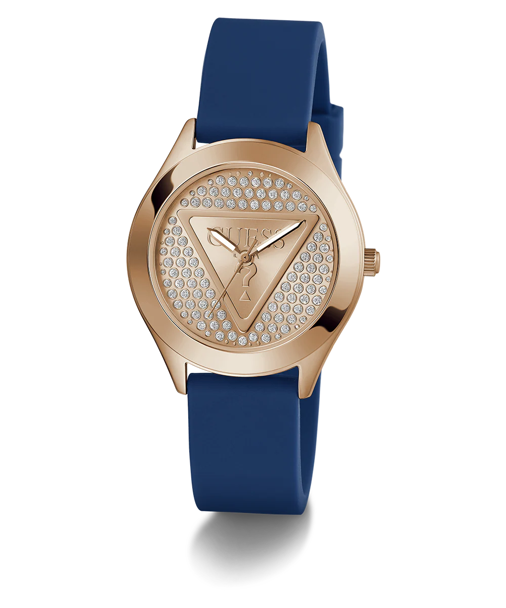 GUESS Ladies Blue Rose Gold Tone Analog Watch