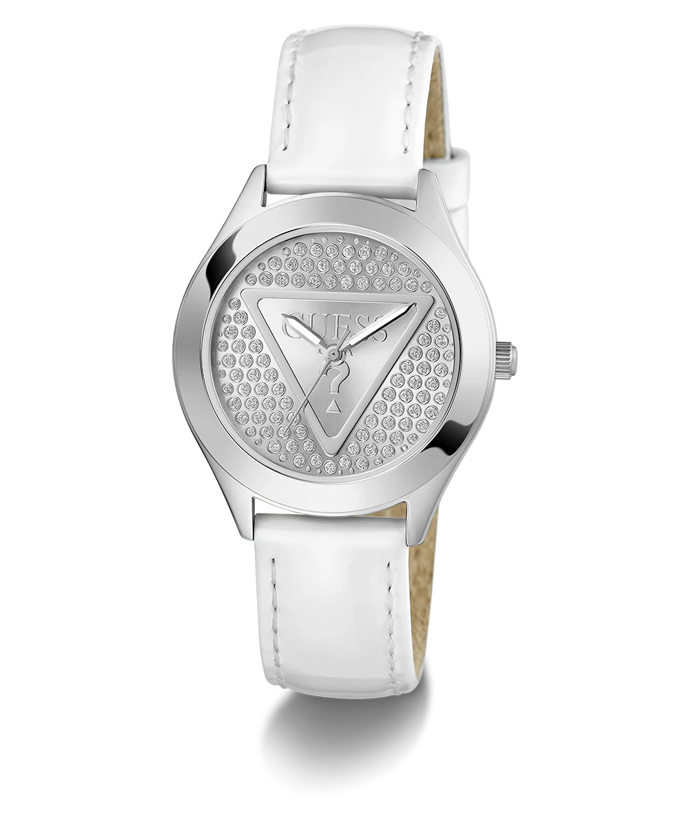 GUESS Ladies White Silver Tone Analog Watch