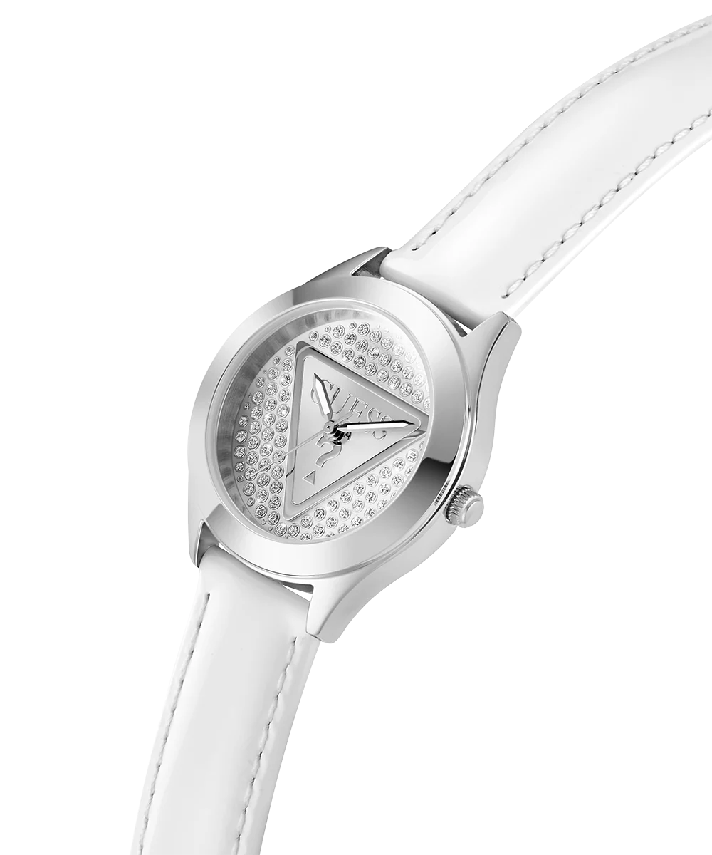 GUESS Ladies White Silver Tone Analog Watch