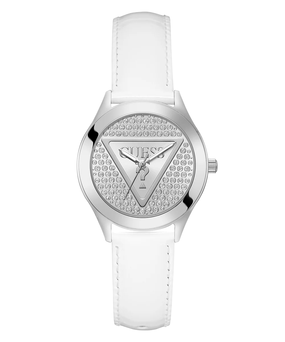 GUESS Ladies White Silver Tone Analog Watch