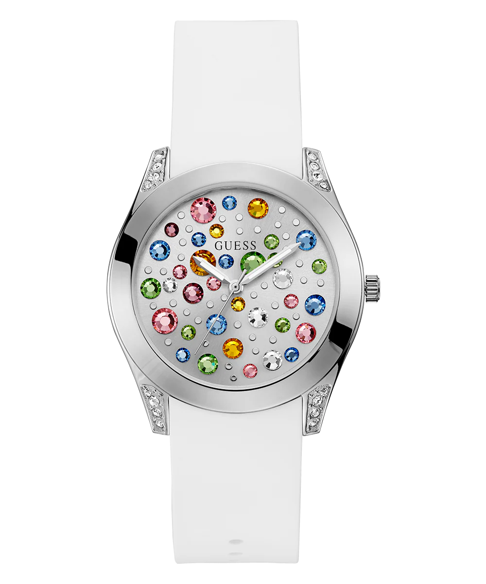 GUESS Ladies White Silver Tone Analog Watch