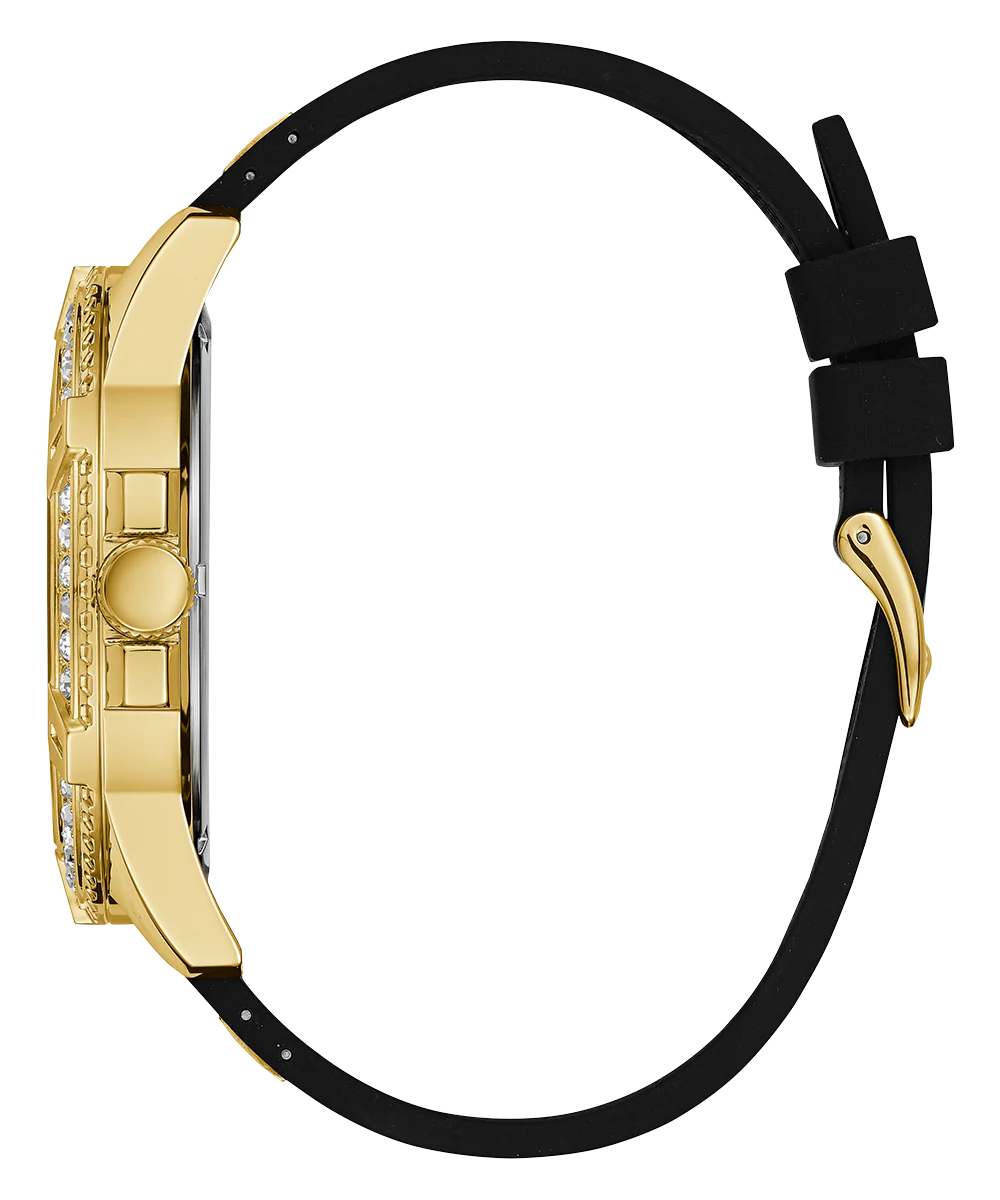 GUESS Mens Black Gold Tone Multi-function Watch