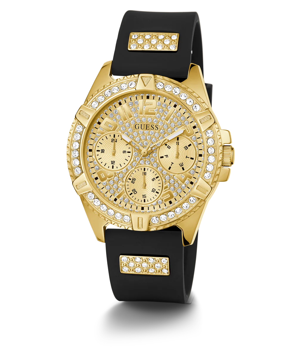 GUESS Ladies Black Gold Tone Multi-function Watch
