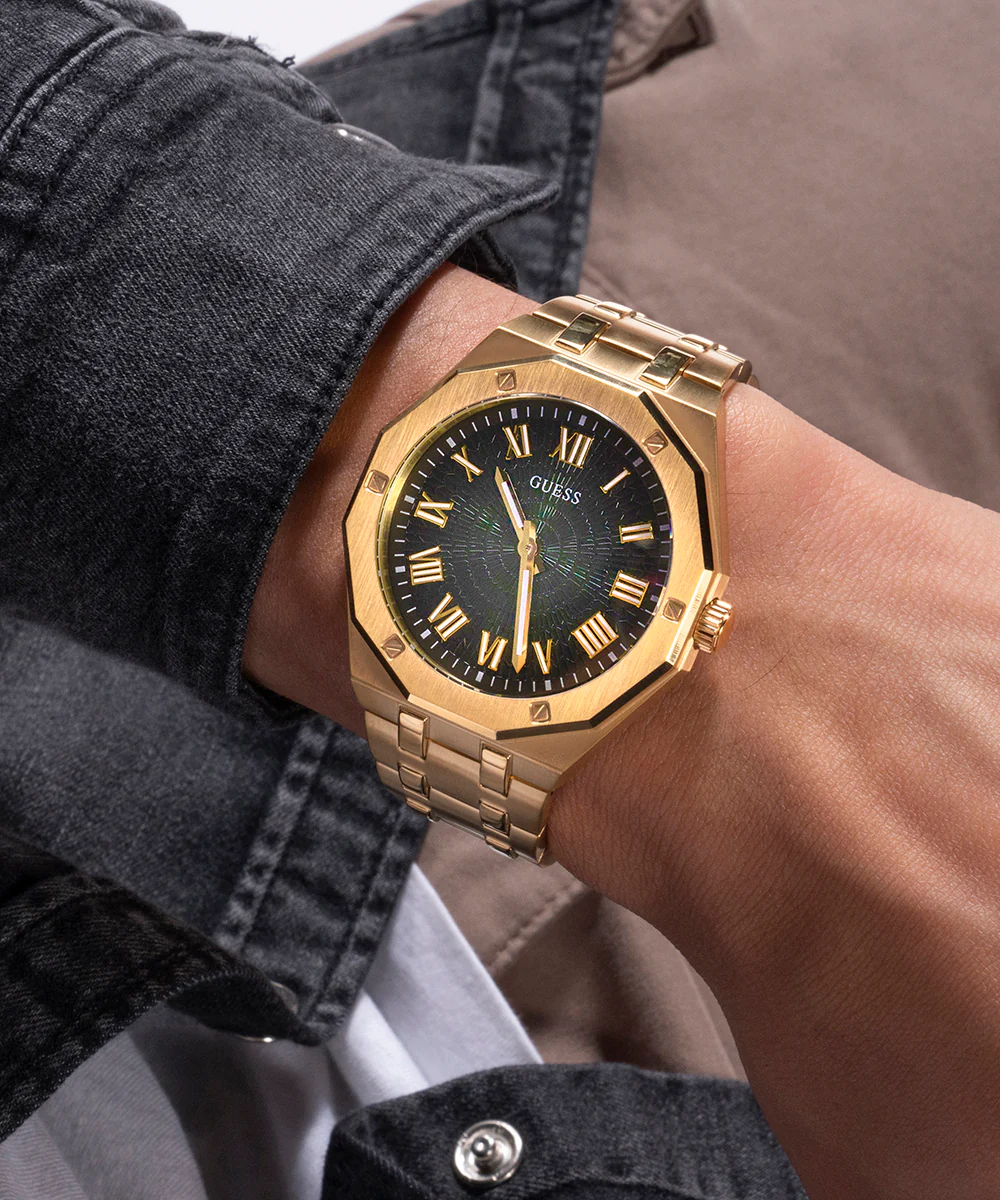 GUESS Mens Gold Tone Analog Watch