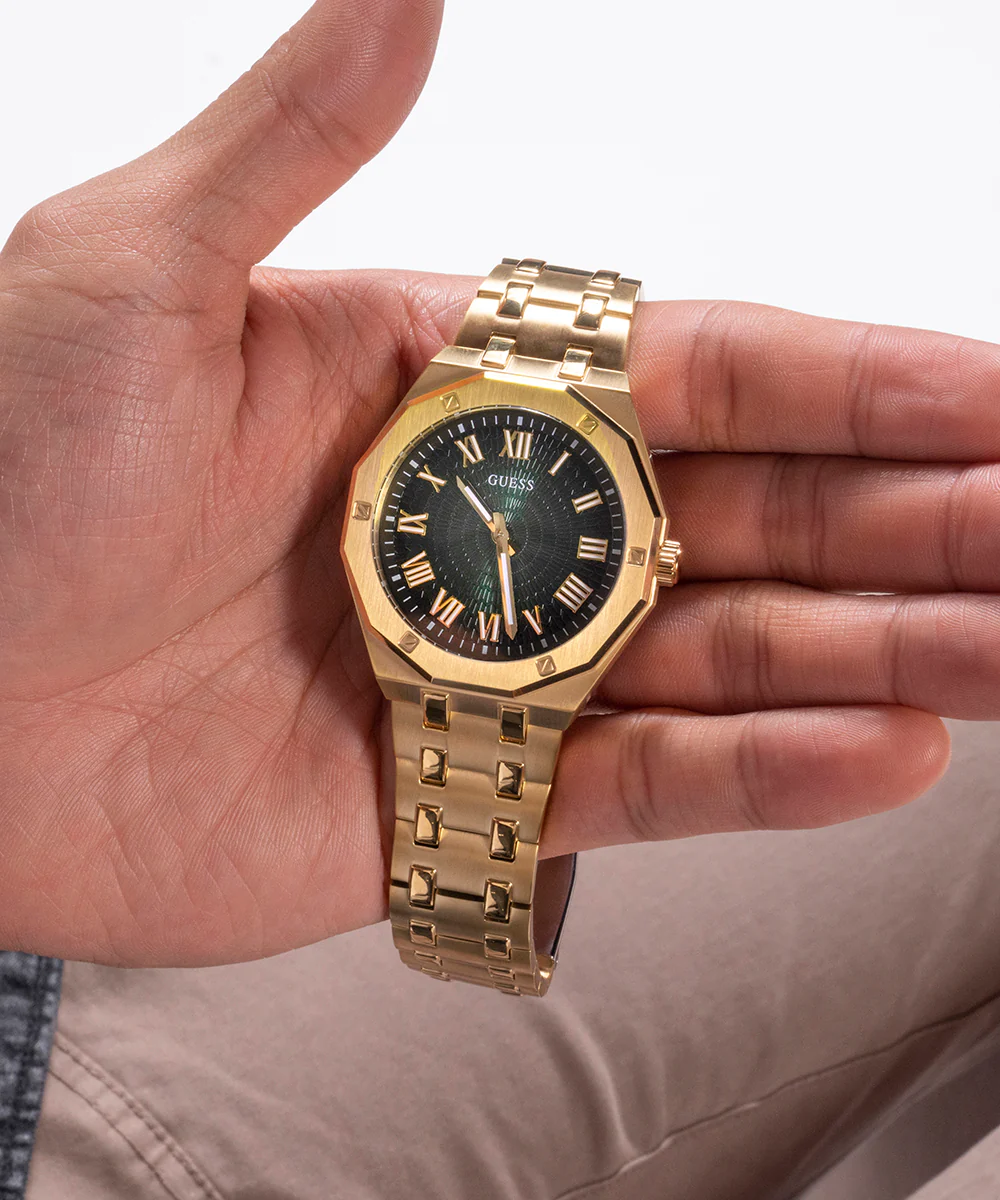 GUESS Mens Gold Tone Analog Watch