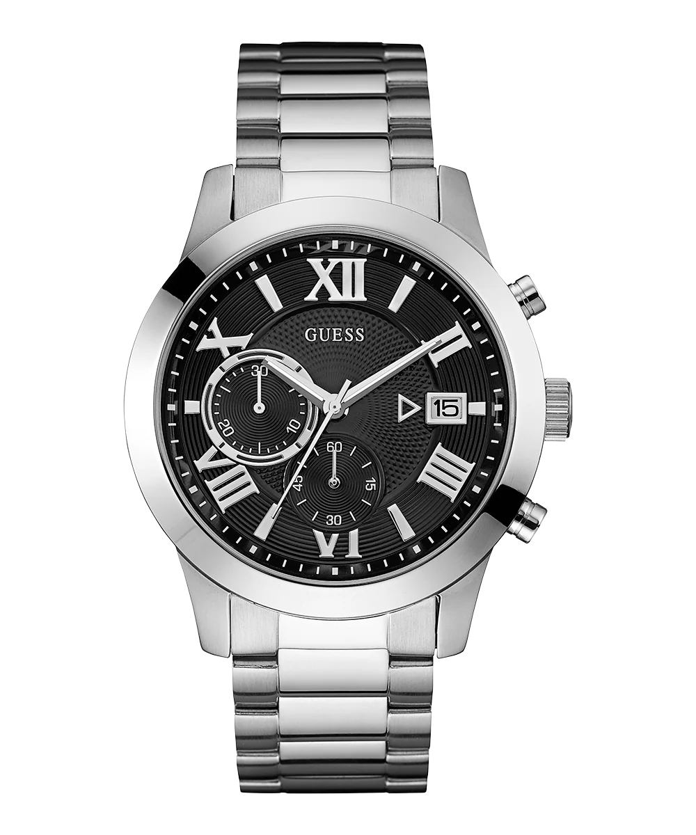 GUESS Mens Silver Tone Chronograph Watch