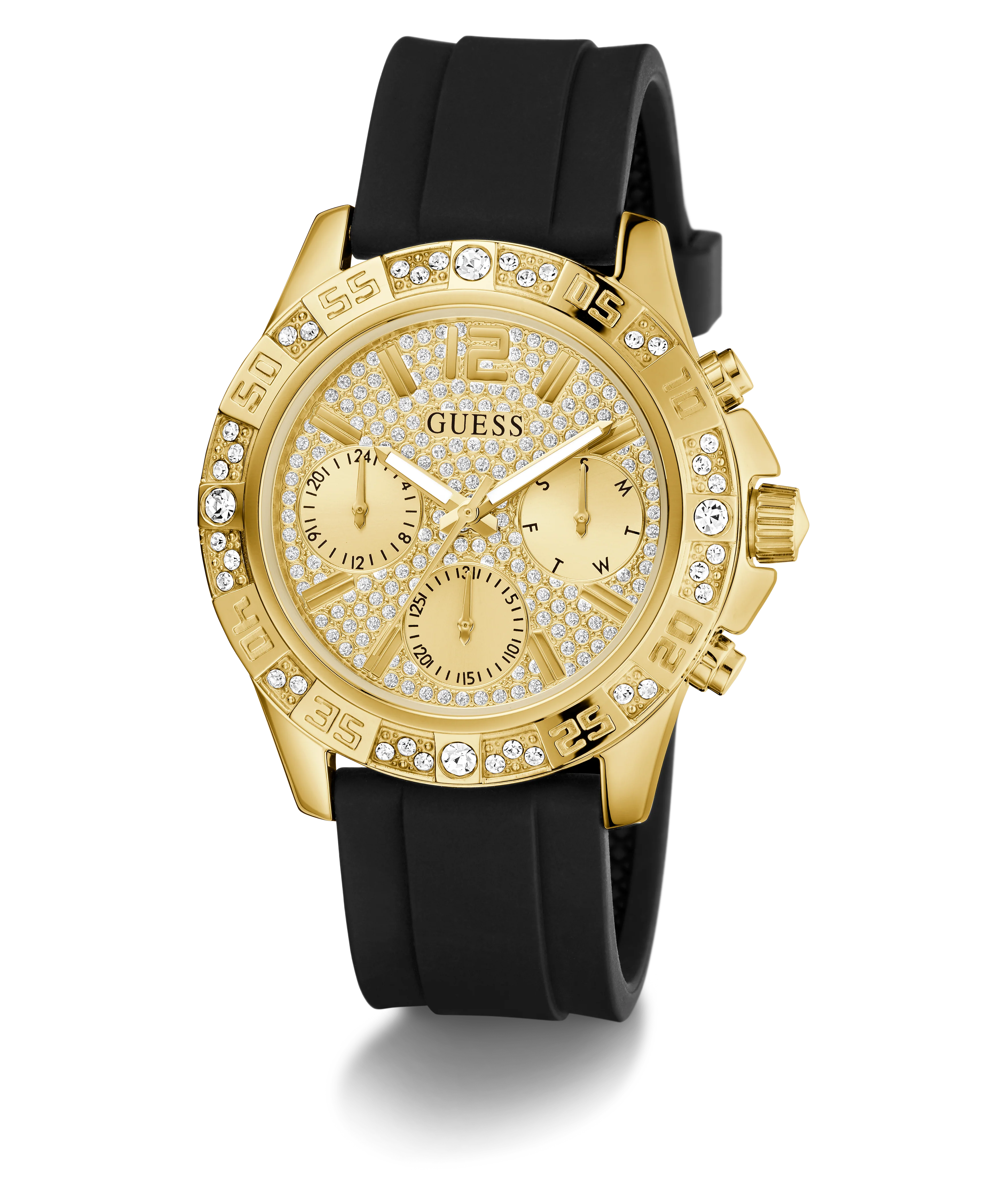 GUESS Ladies Black Gold Tone Multi-function Watch