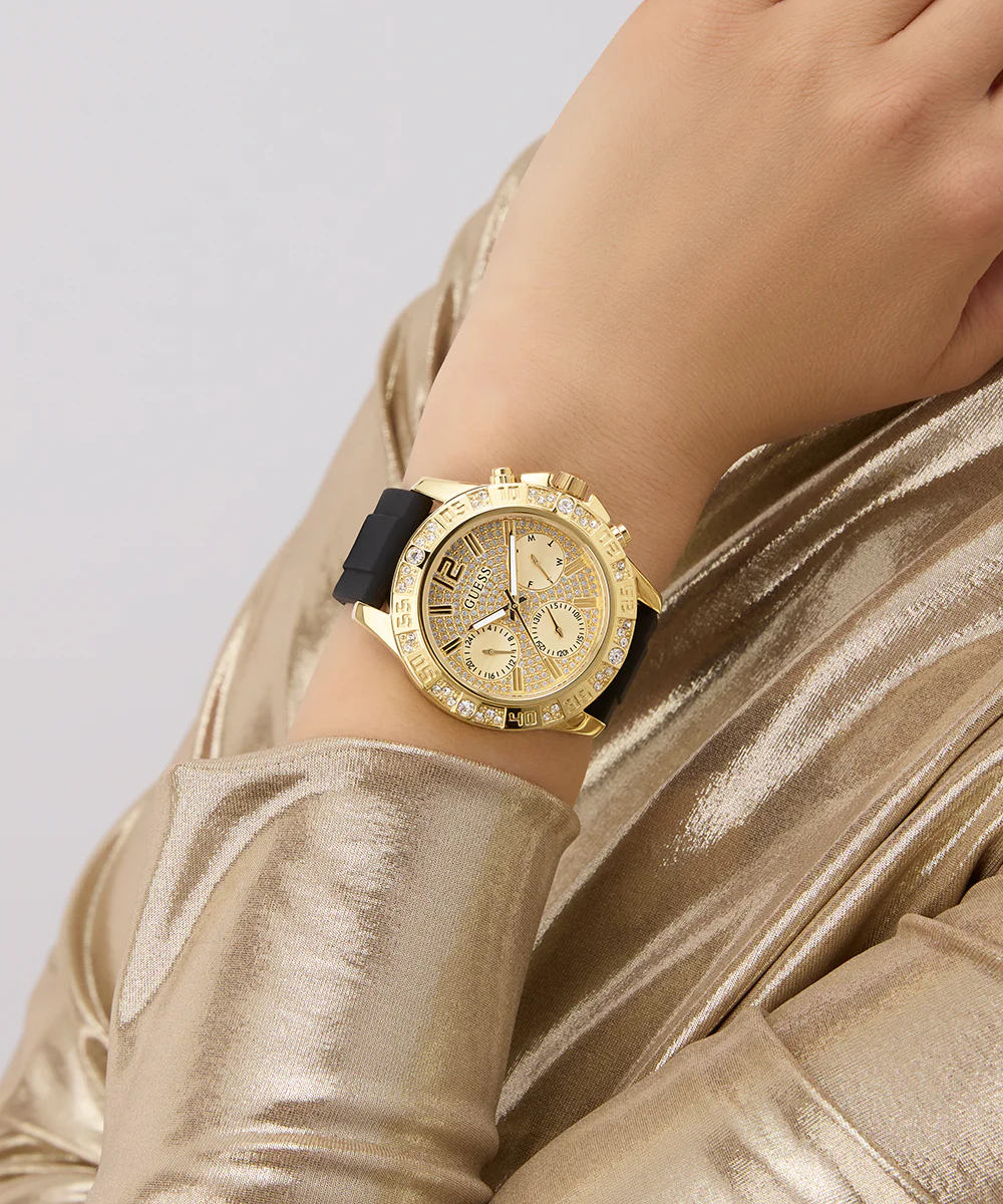 GUESS Ladies Black Gold Tone Multi-function Watch