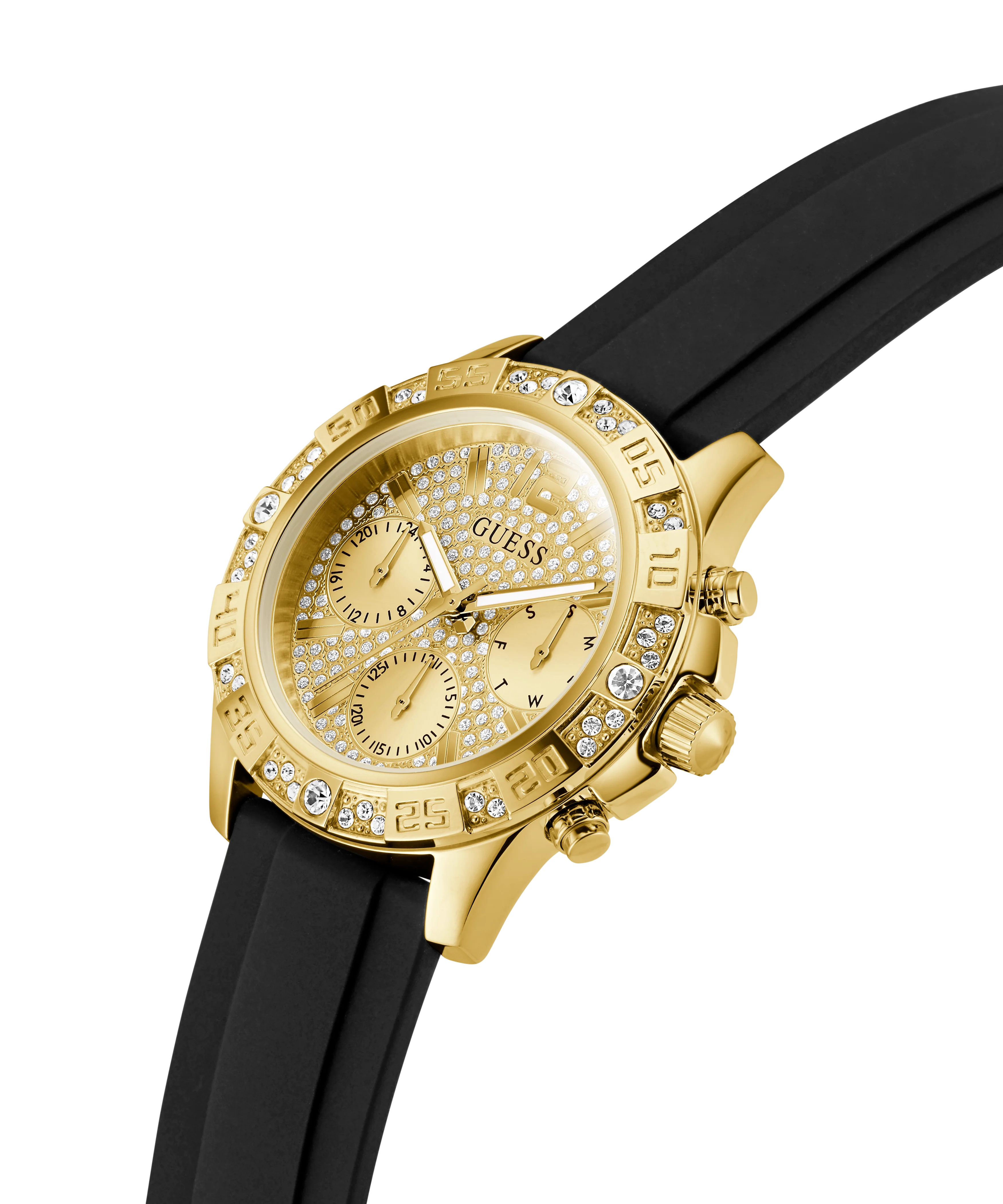 GUESS Ladies Black Gold Tone Multi-function Watch