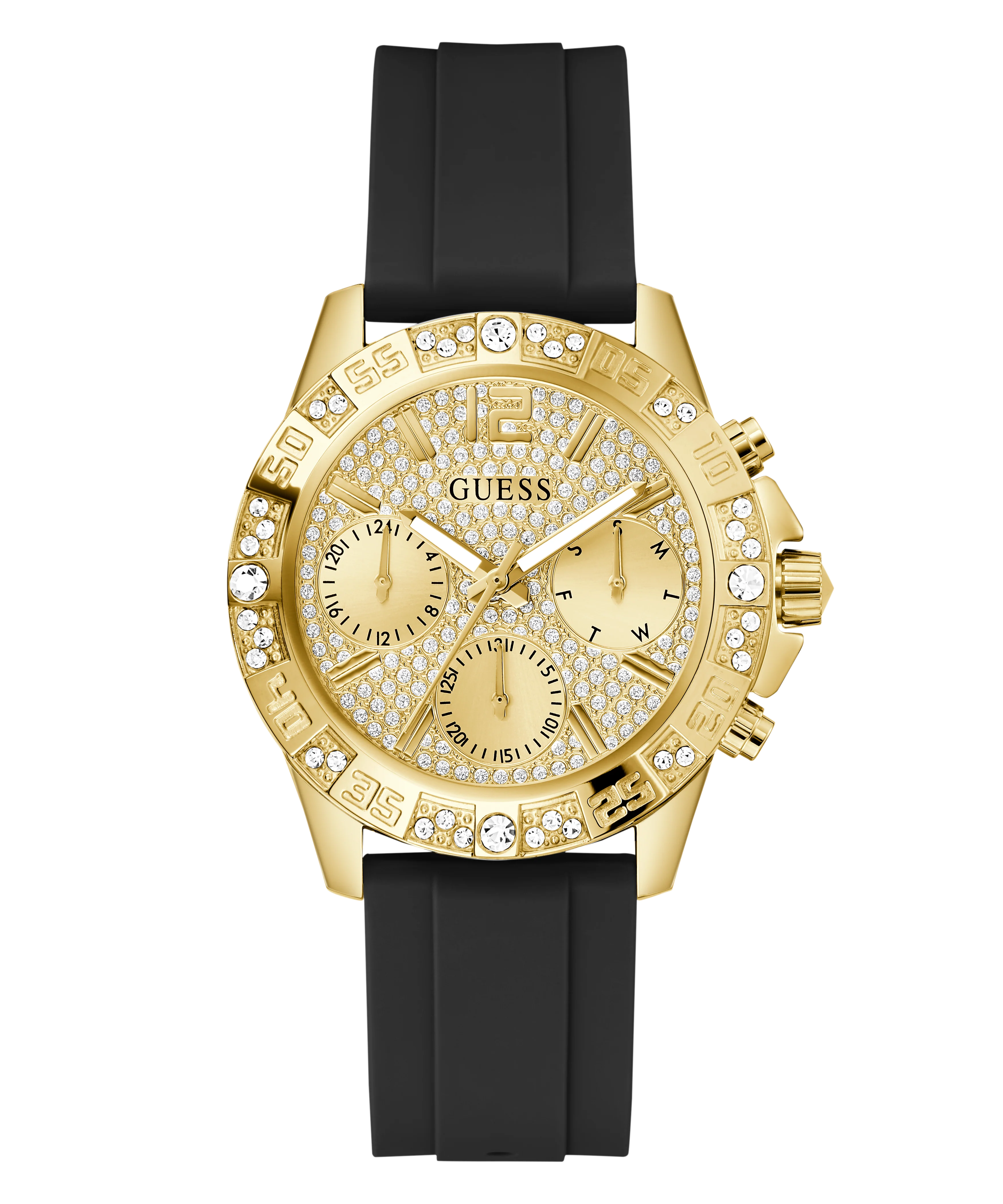 GUESS Ladies Black Gold Tone Multi-function Watch