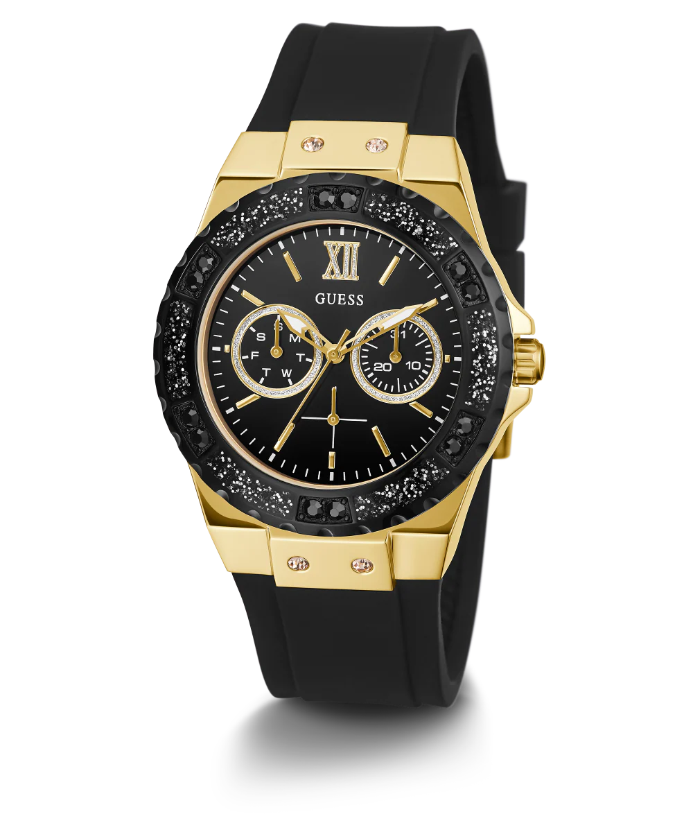 391-guess-ladies-black-gold-tone-multi-function-watch-1.webp GUESS Ladies Black Gold Tone Multi-function Watch