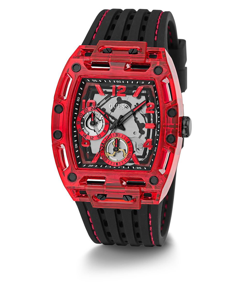 GUESS Mens Black Red Multi-function Watch