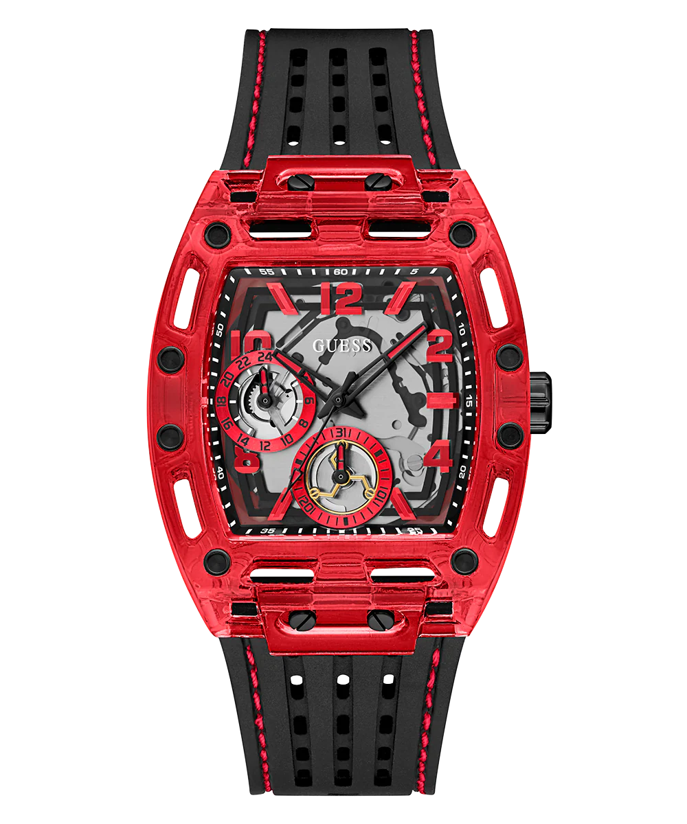 GUESS Mens Black Red Multi-function Watch