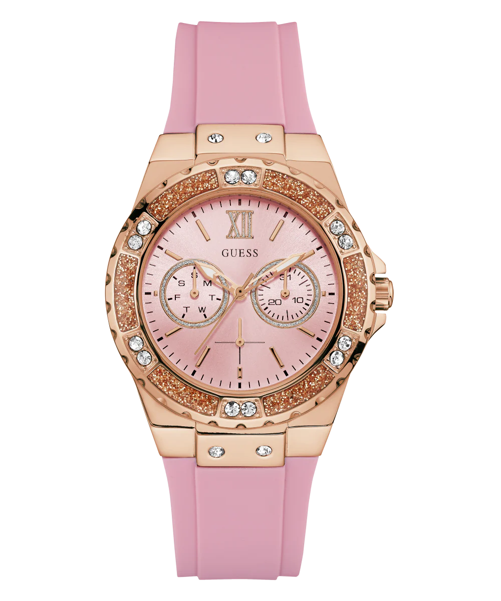 GUESS Ladies Pink Rose Gold Tone Multi-function Watch