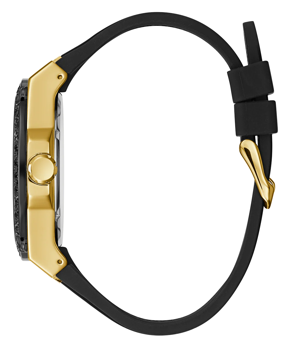 GUESS Mens Black Gold Tone Analog Watch