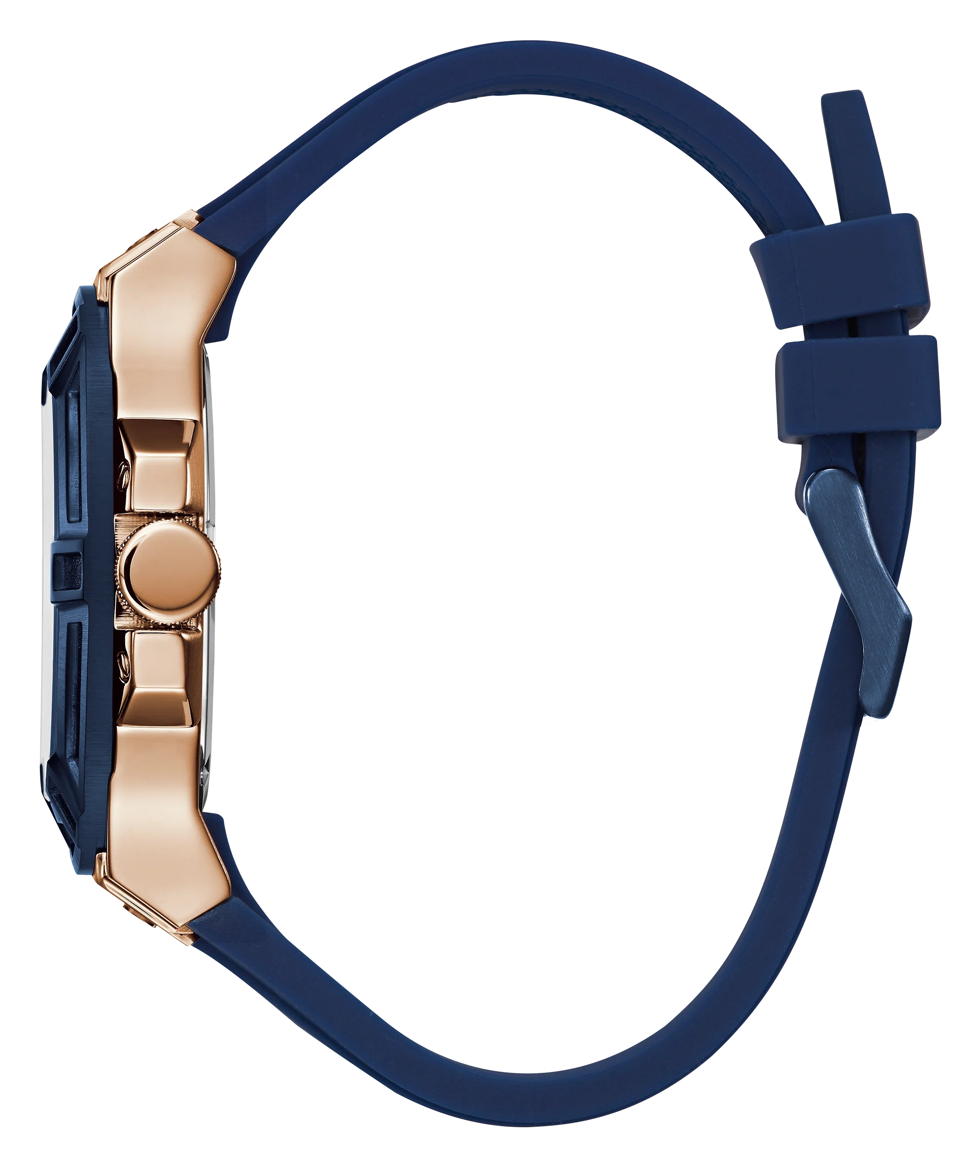 GUESS Mens Blue Rose Gold Tone Multi-function Watch