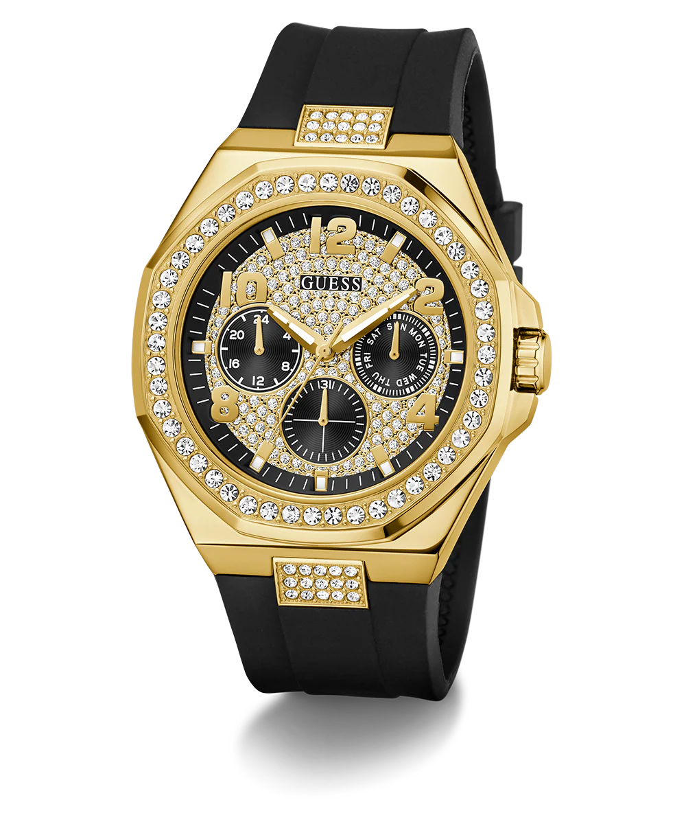 GUESS Mens Black Gold Tone Analog Watch