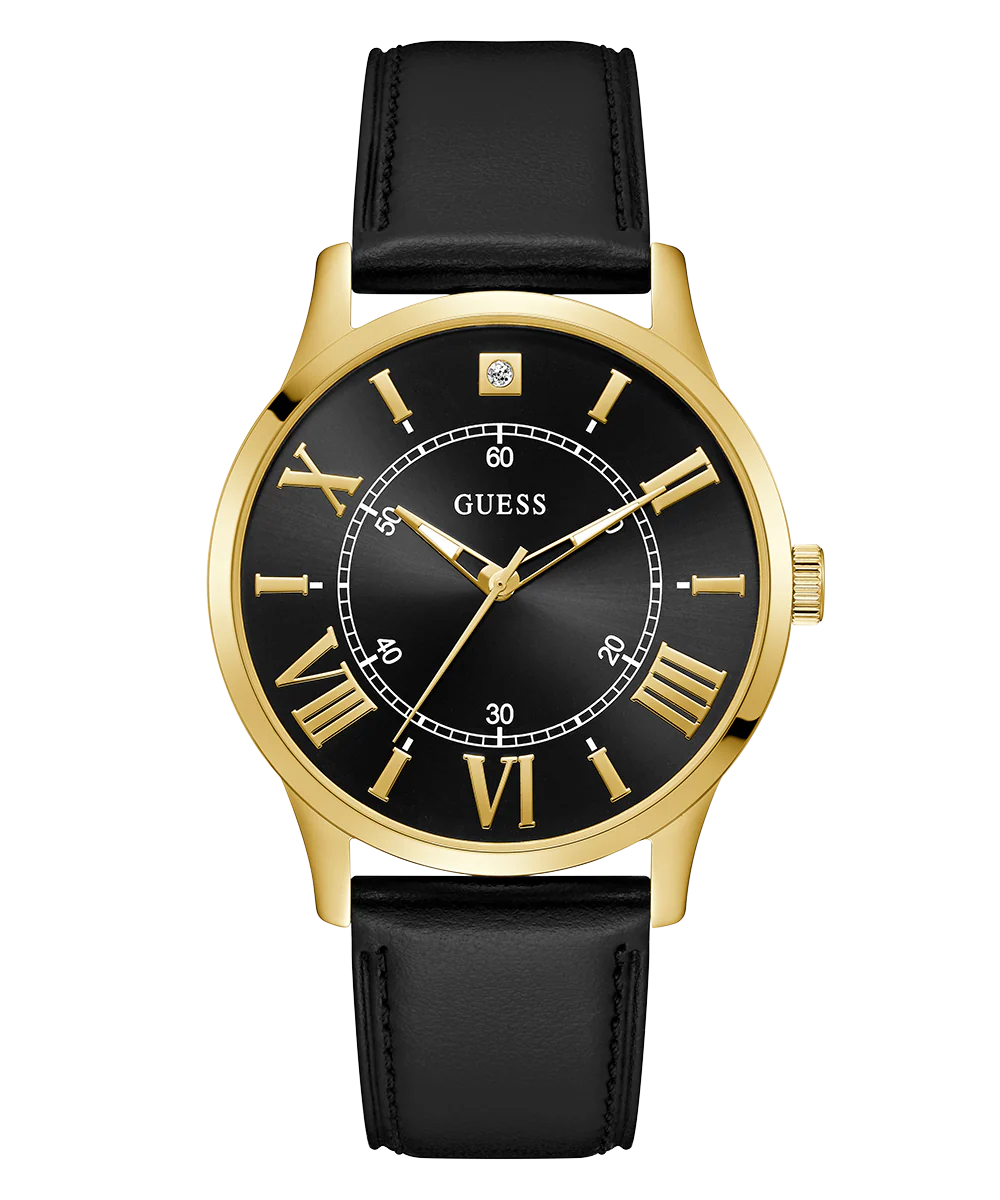GUESS Mens Black Gold Tone Analog Watch