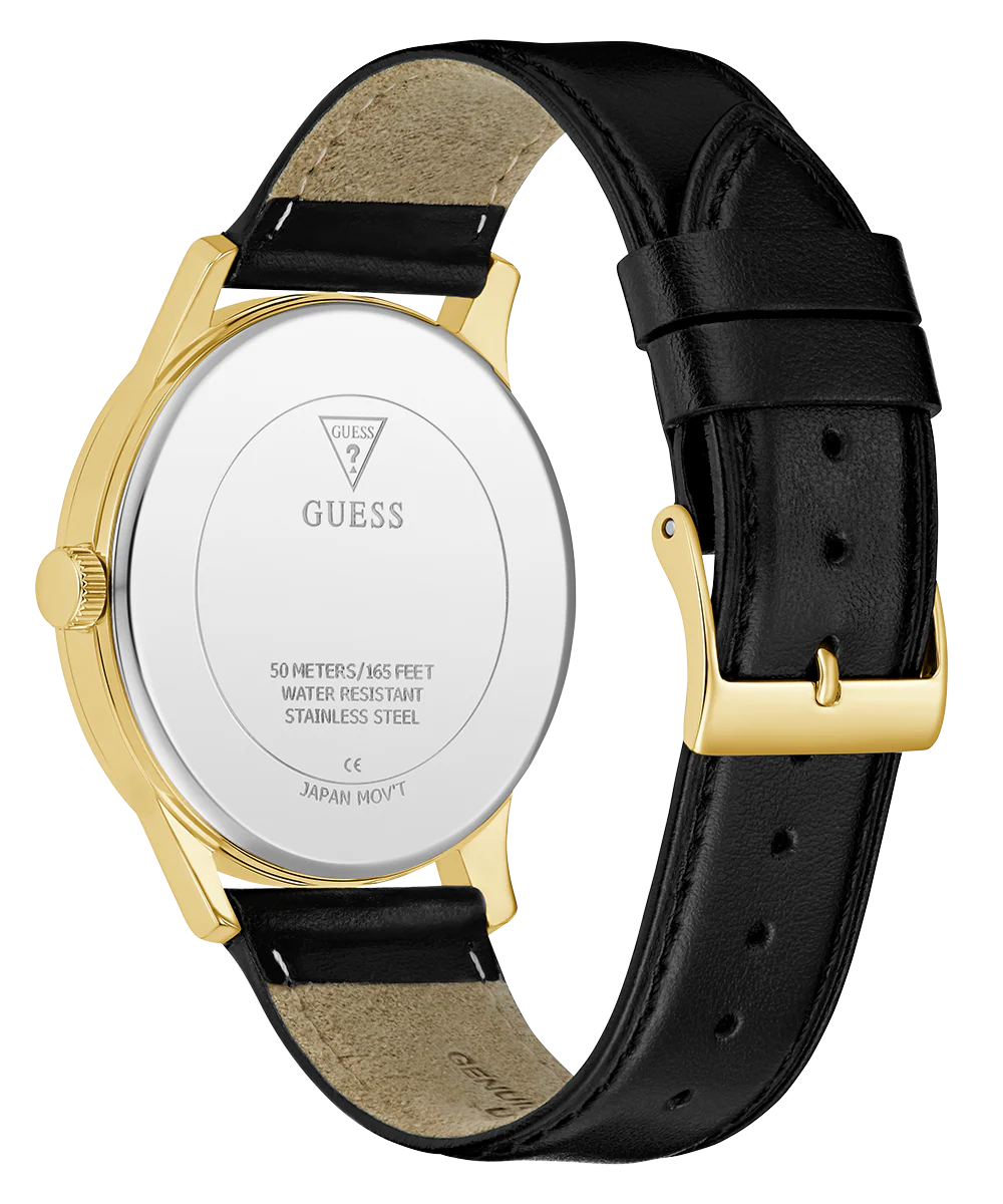 GUESS Mens Black Gold Tone Analog Watch