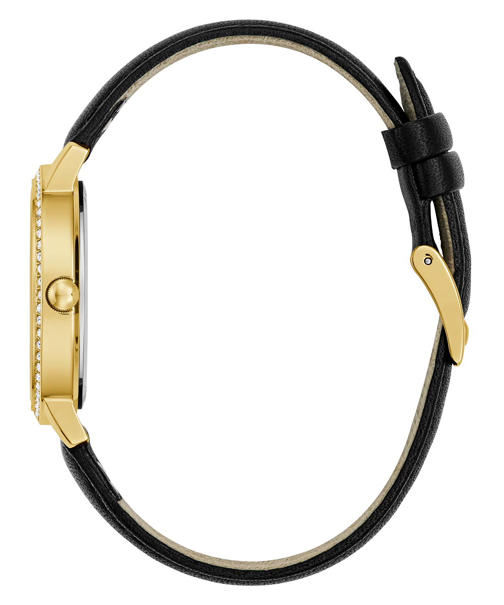 GUESS Ladies Black Gold Tone Analog Watch