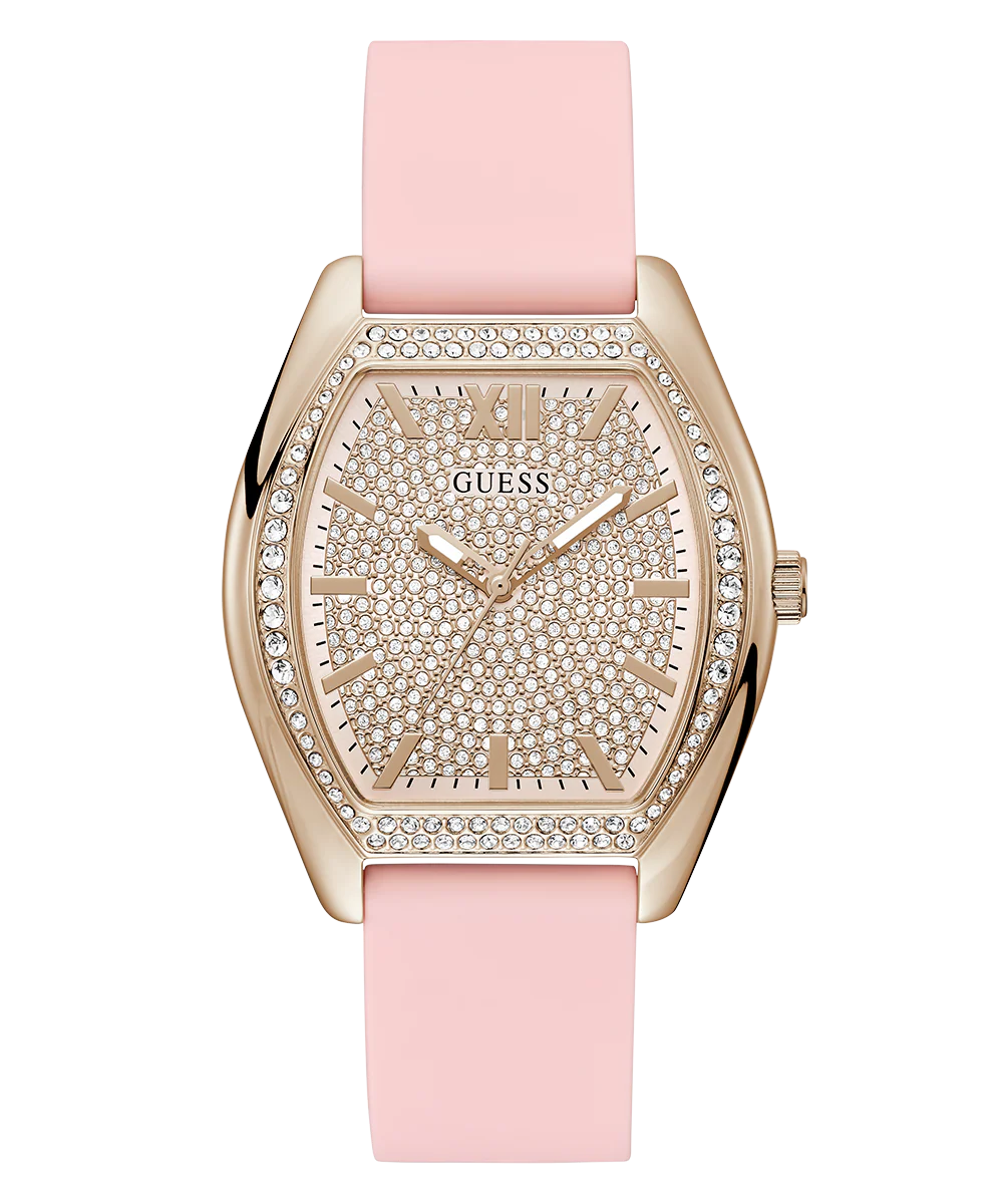 GUESS Ladies Pink Rose Gold Tone Analog Watch