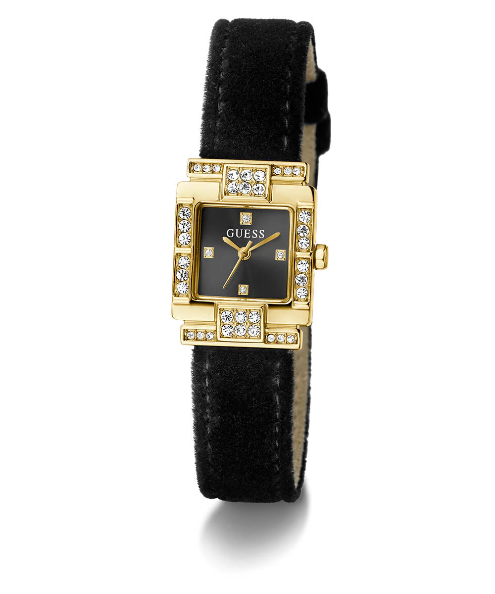 GUESS Ladies Black Gold Tone Analog Watch