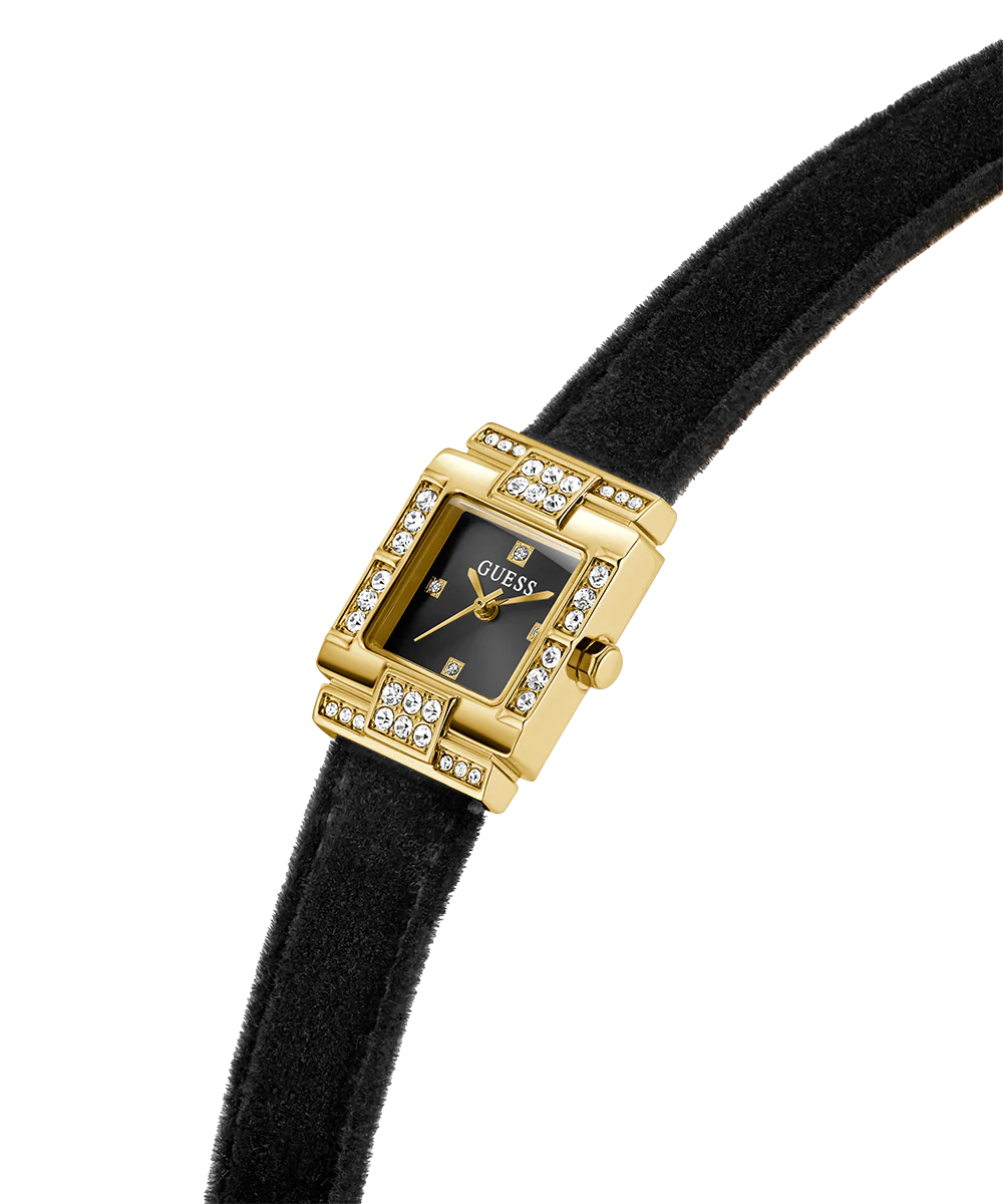 GUESS Ladies Black Gold Tone Analog Watch