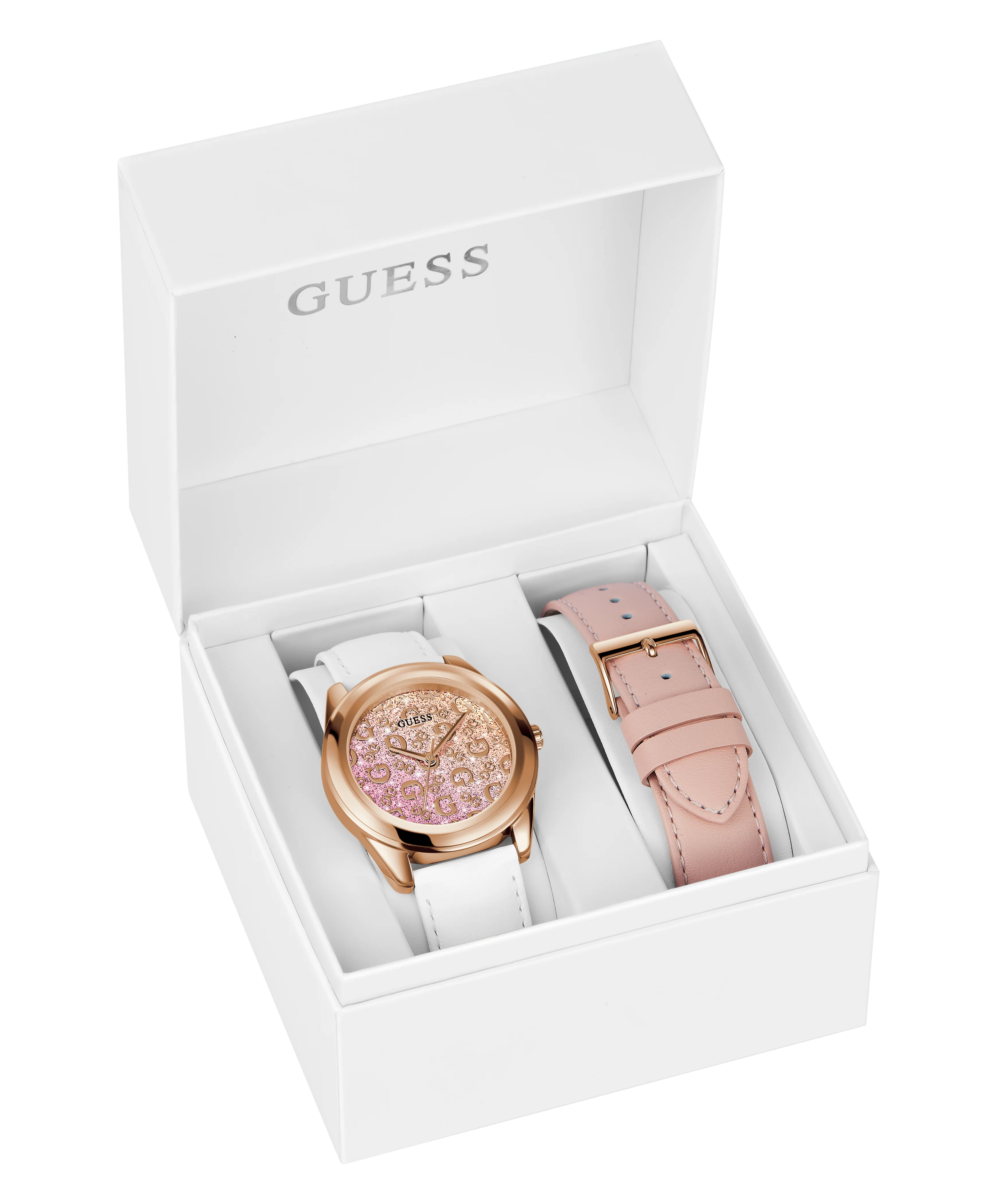 GUESS Ladies Rose Gold Tone Analog Watch Gift Set