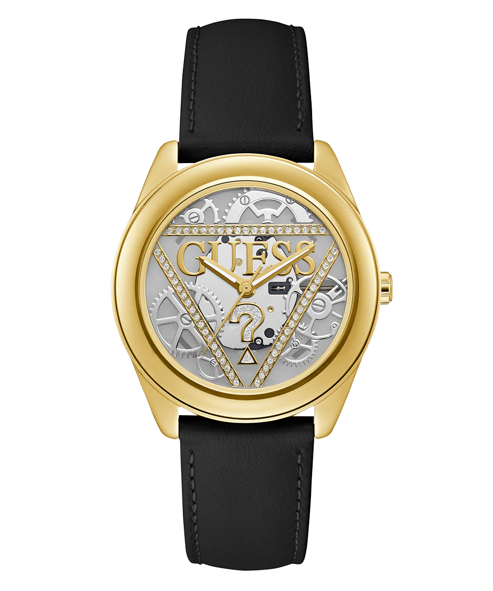 GUESS Ladies Black Gold Tone Analog Watch