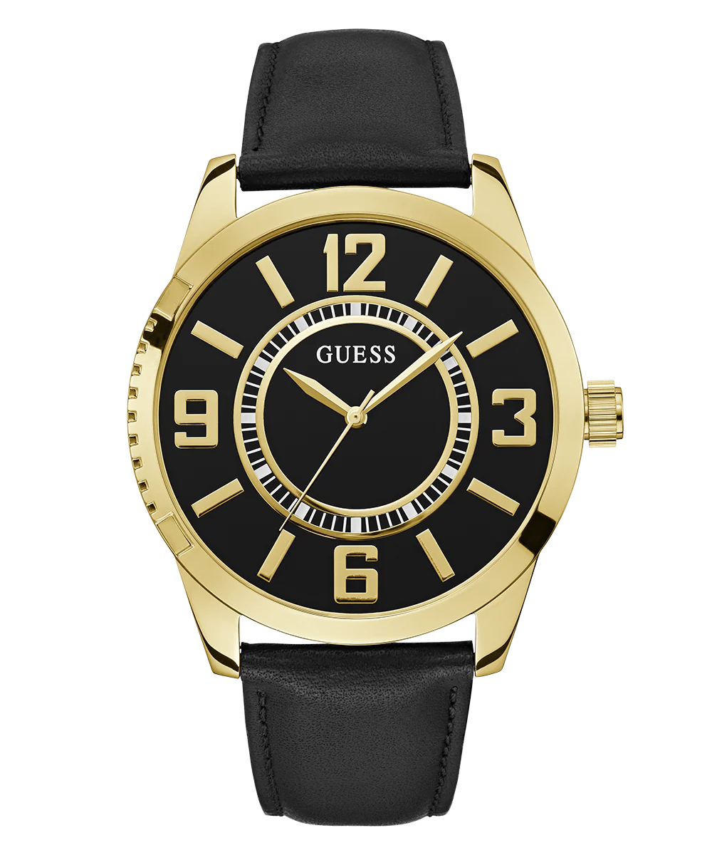 GUESS Mens Black Gold Tone Analog Watch