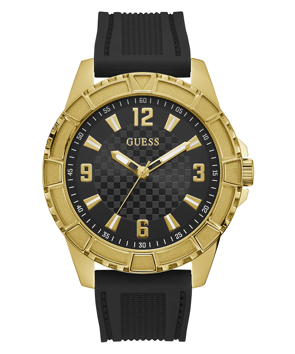 GUESS Mens Black Gold Tone Analog Watch