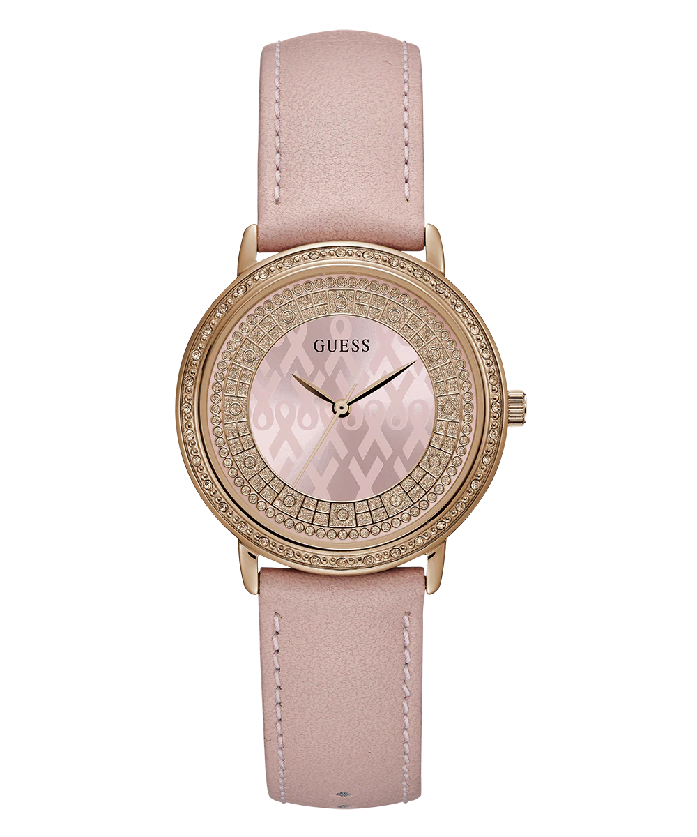 GUESS Ladies Pink Rose Gold Tone Analog Watch