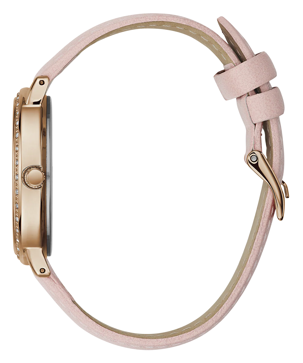 GUESS Ladies Pink Rose Gold Tone Analog Watch