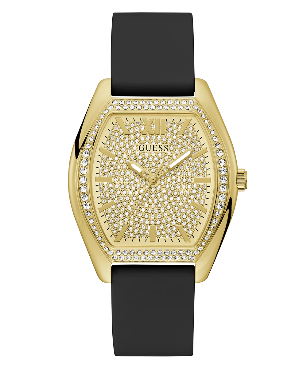 GUESS Ladies Black Gold Tone Analog Watch