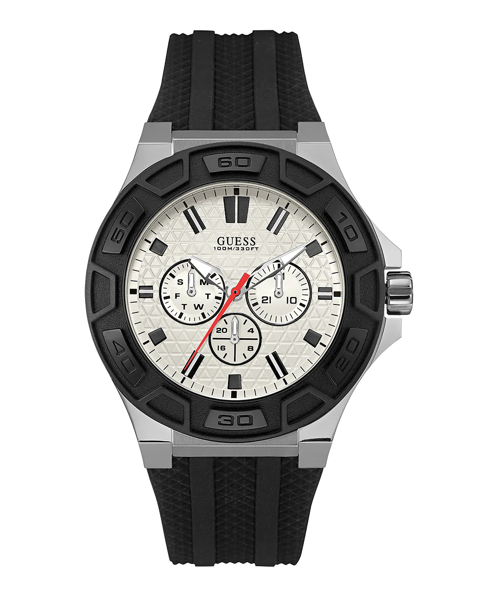 GUESS Mens Black Silver Tone Multi-function Watch