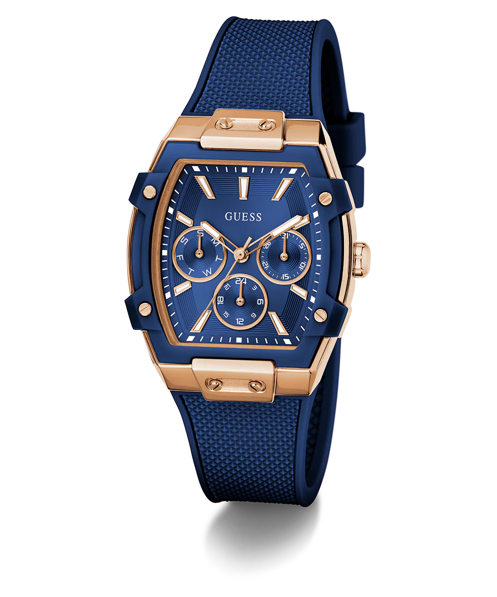 GUESS Ladies Blue Rose Gold Tone Multi-function Watch