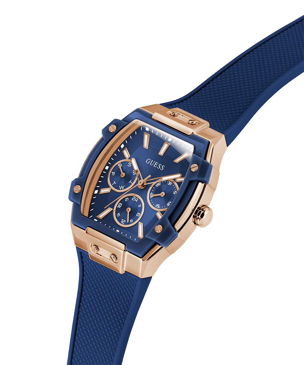 GUESS Ladies Blue Rose Gold Tone Multi-function Watch