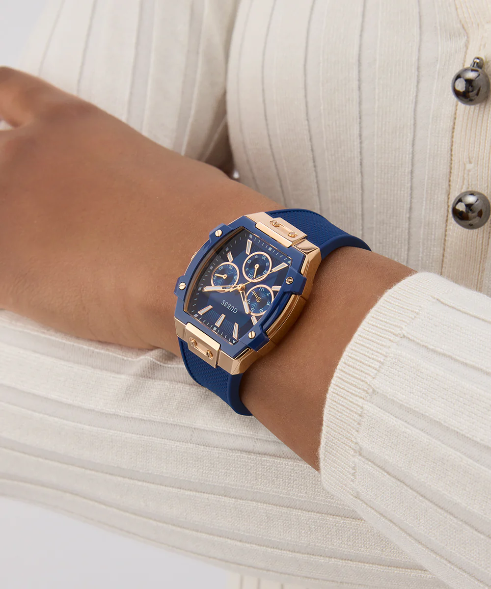 GUESS Ladies Blue Rose Gold Tone Multi-function Watch