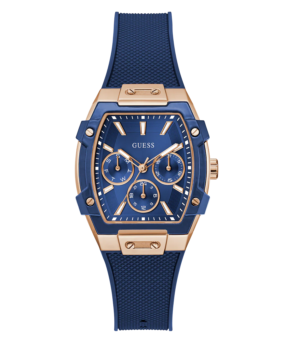 GUESS Ladies Blue Rose Gold Tone Multi-function Watch